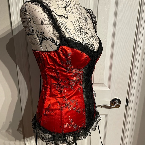 Vintage y2k Lace Floral Corset Steampunk Victorian Gothic Satin Boned burlesque - Picture 3 of 8